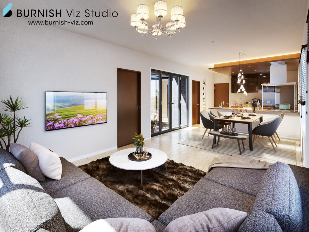 インテリア, CG, パース ,rendering, Architecture, interior,リビング,キッチン,